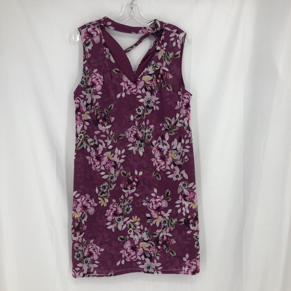 White House Black Market Women's Purple Floral Sleeveless V Neck Midi Dress - 10